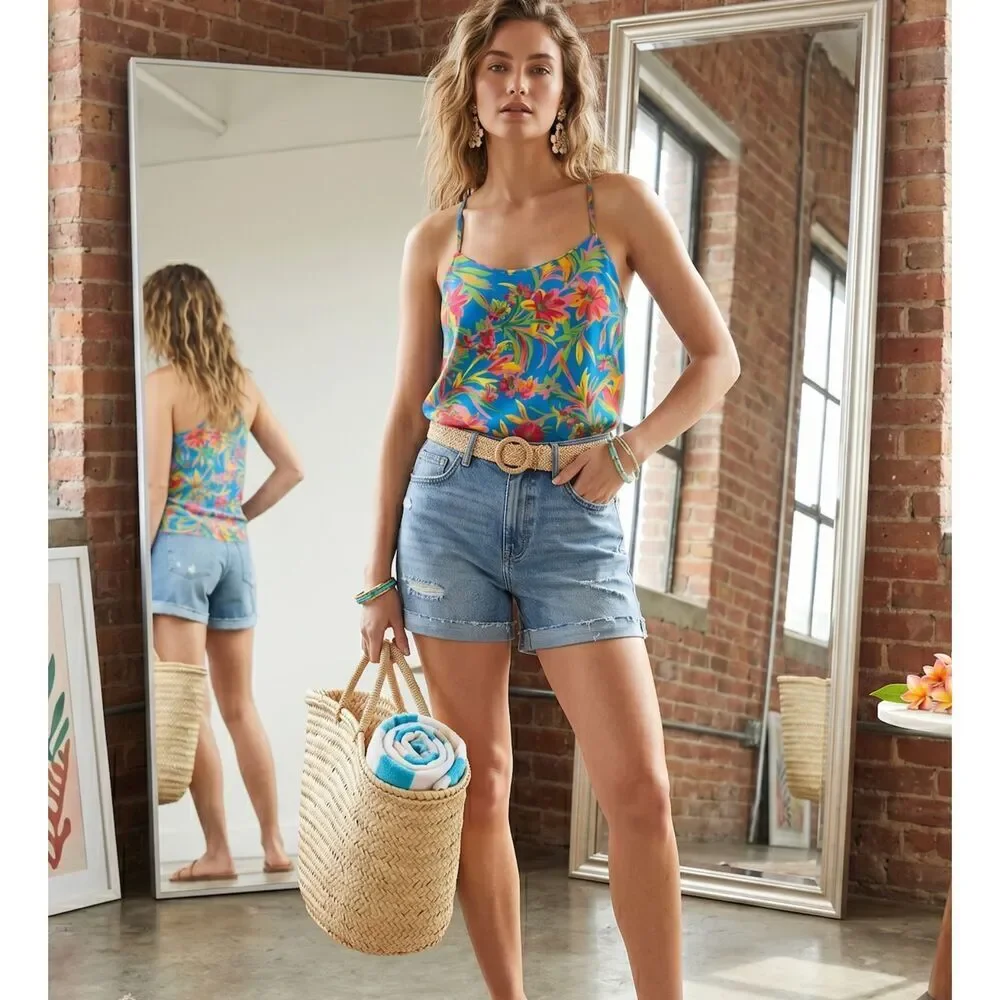 J. Crew Tropical Floral Racerback Cami Top | Vacation Coastal Dopamine | size 2